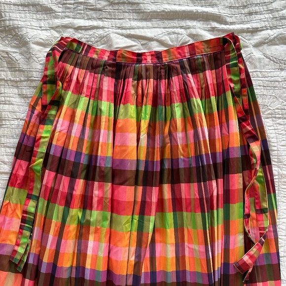 Multicolor Pleated Check Cotton Skirt - Picture 3 of 7